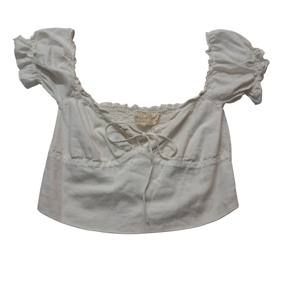 Jen's Pirate Booty Milkmaid Belize Top Womens Medium Cream Smocked Fairy Cottage